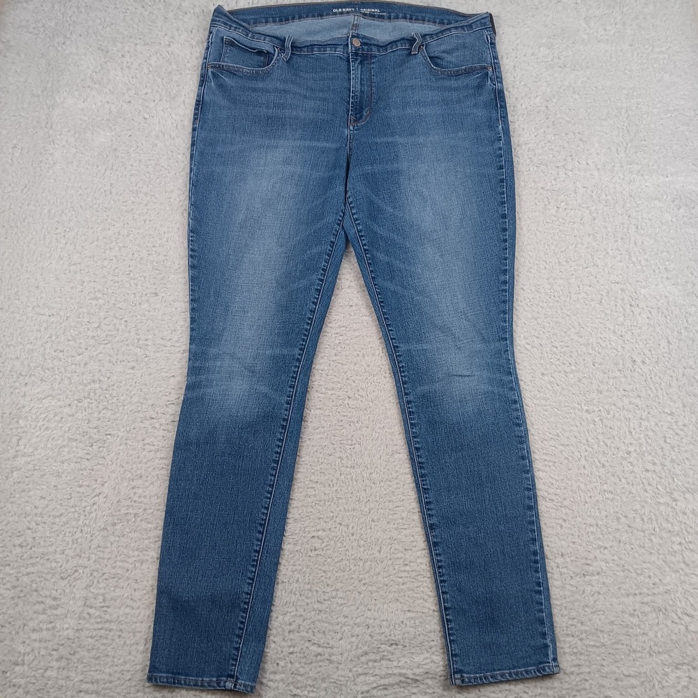 Old Navy Original Mid-Rise Skinny Jeans 16 Long Blue Medium Wash Stretch Denim